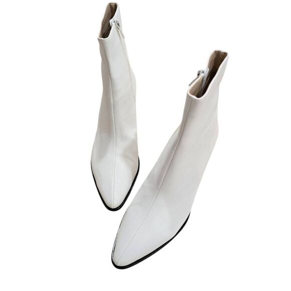 Revolve Raye Landon Bootie Womens 8 White Leather Side Zip Block Heel Formal Ank - Picture 3 of 6